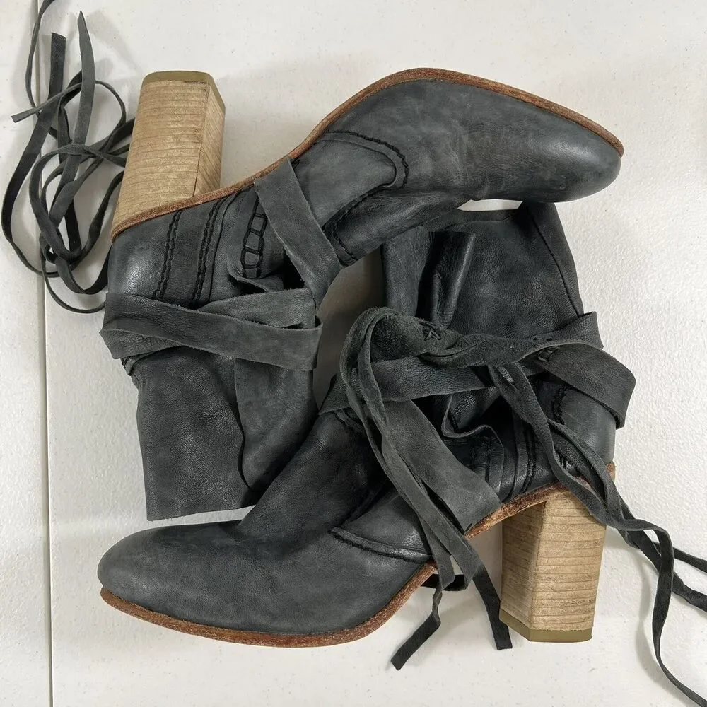 Free People Size 39 US 9 Seven Wonders Leather Ankle Boots Women’s Gray Buttery - Picture 4 of 13